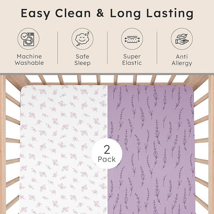 Baby Crib Sheets for Boys Girls Neutral, 2 Pack Crib Mattress Sheet for Standard Crib and Toddler Mattress, Super Soft Breathable Fitted Crib Sheet, 52" x 28"
