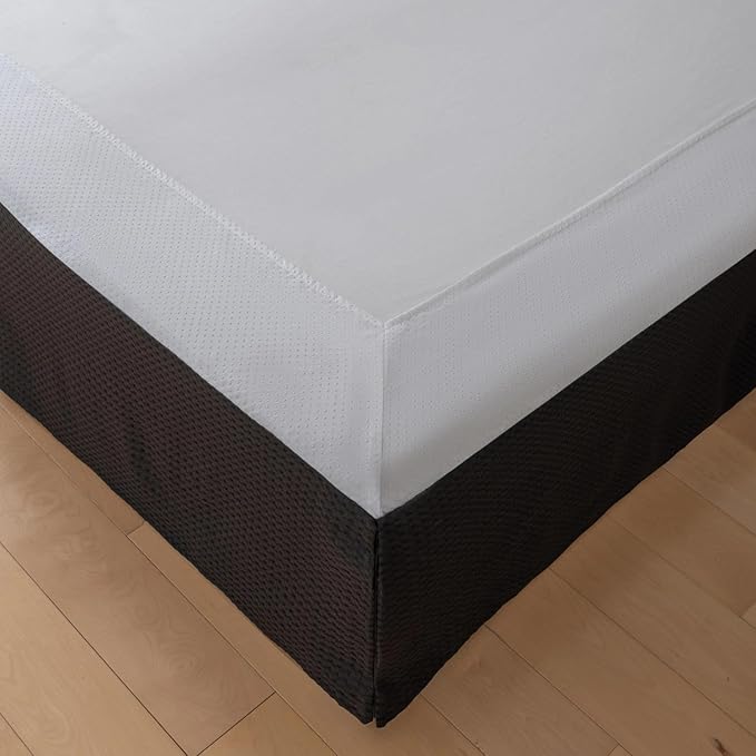 King Bed Skirt, Wrap Around Bed Skirt with Pleated Corner, 18 Inch Drop Pleated Waffle Weave Bedskirts, Anti-Slip, Microfiber, Black, 18'' King
