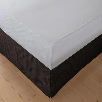 Queen Bed Skirt, Wrap Around Bed Skirt with Pleated Corner, 14 Inch Drop Pleated Waffle Weave Bedskirts, Anti-Slip, Microfiber, Black, 14'' Queen