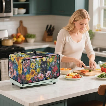 Microwave Oven Dust Cover Heavy Duty Microwave Oven Cover Waterproof Dust-Proof Kitchen Machine Covers Case Protections for Toaster Oven, Oil Painting Cat Sunflower Daisy Print, M