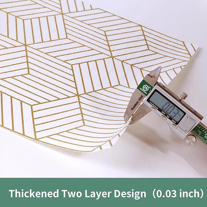 Shelf Liners for Kitchen Cabinets 17.5in x 30FT Non Adhesive Cabinet Liner Strong Non-Slip Thickened Gold Geometric Drawer Liner Easy to Clean for Shelf Cabinet with Knife and Tape Measure