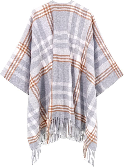 Moss Rose Women's Travel Plaid Shawl Wrap Open Front Poncho Cape for Fall Winter