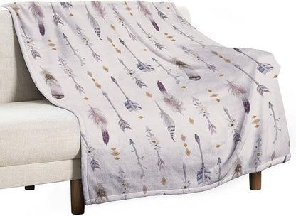 Boho Tribe Blanket, Bohemian Aztec Ethnic Tribe Native Tribal Arrows Feathers Print Pattern Throw Blanket for for Chair Bed Sofa Couch 50"x60"
