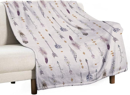 Boho Tribe Blanket, Bohemian Aztec Ethnic Tribe Native Tribal Arrows Feathers Print Pattern Throw Blanket for for Chair Bed Sofa Couch 50"x60"