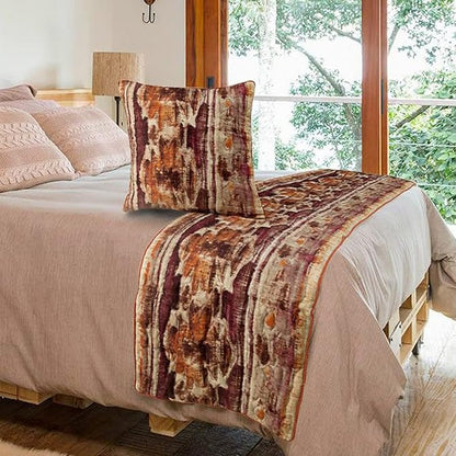 The HomeCentric King Queen Twin Pink & Orange Designer CA King 86"x18" Bed Runner with Pillow Cover, Ikat & Quilted Bed Scarf on Cotton Printed Fabric - Ikat Splash