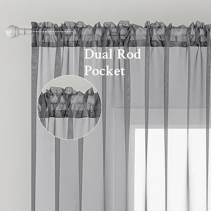 MIULEE 2 Panels Solid Color Sheer Window Curtains Elegant Window Voile Panels/Drapes/Treatment for Bedroom Living Room (54X96 Inches Charcoal Grey)