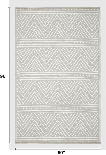Fab Habitat Chevron Outdoor Rug - Waterproof, Fade Resistant, Crease-Free - Premium Recycled Plastic - Striped - Patio, Porch, Deck, Balcony - Patan - Beige - 5 x 8 ft