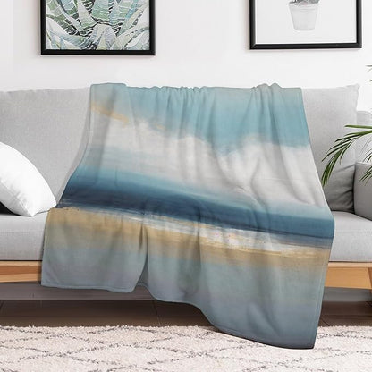 Fashion Gradient Blanket, Modern Art Abstract Blue Sea View Painting Strokes Pattern Soft Warm Cozy Plush Flannel Covers for Livingroom Bedroom Couch Chair Camping Travel Home Decor Tapestry 40x50in
