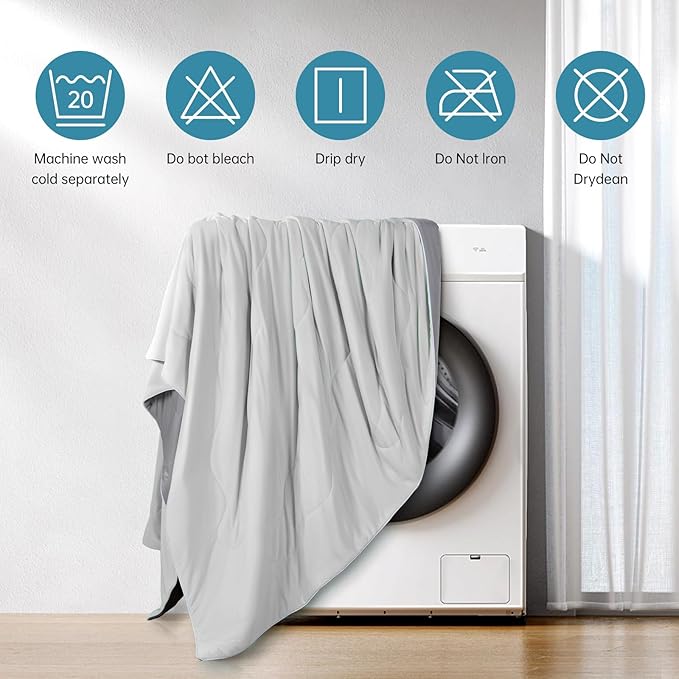 EASELAND Cooling Comforter King, Cold Touch Fabric Absorbs Body Heat, Double-Sided Cool Design Soft Fluffy Cooling Blanket for Night Sweats Hot Sleeper (Grey, King(108"x90"))