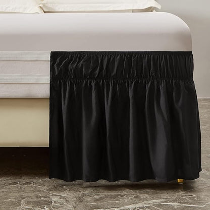 MEILA Wrap Around Bed Skirt Three Fabric Sides Elastic Dust Ruffled 16 Inch Tailored Drop,Easy to Install Fade Resistant-Black, Queen/King