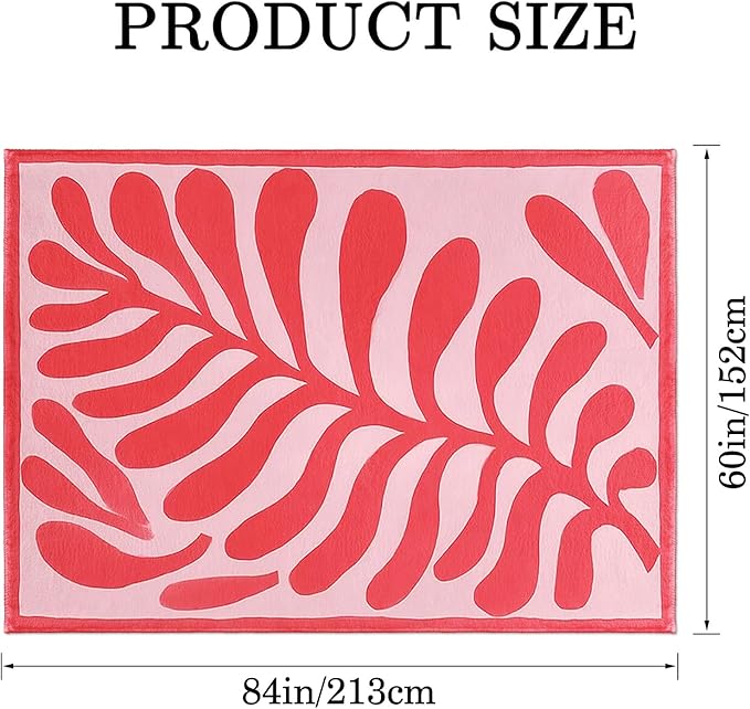9CH Abstract Matisse Leaf Area Rug 7' X 5 Pink Retro Botanical Faux Wool Rugs Non-Slip Boho Flowers Soft Floor Carpet for Kitchen Entryway Bedroom