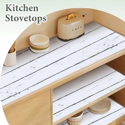 Shelf Liner for Kitchen Cabinets Non Adhesive Drawer Liner 17in x 20FT White Grain Non-Slip Thickened Shelf Liner Paper Strong Easy to Clean for Tool Box Refrigerator with Knife and Tape Measure