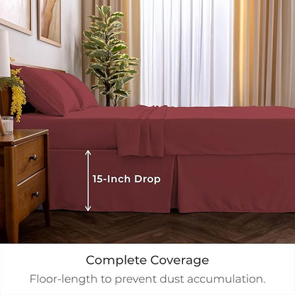 Mellanni Bed Skirt Queen Size - Bed Skirting - 15-Inch Tailored Drop Pleated Dust Ruffle - Hotel Luxury Bedding - Wrinkle, Fade, Stain Resistant - 1 Bedskirt (Queen, Brick Red)