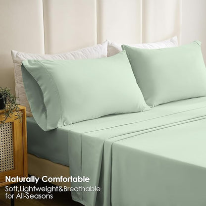 Twin XL Sheet Set - Luxury 3 Piece Silky Soft Breathable Cooling Microfiber Sheets, 16" Deep Pocket Easy Care Wrinkle Free Bedding Sheet and Pillowcase Set, Sage Green