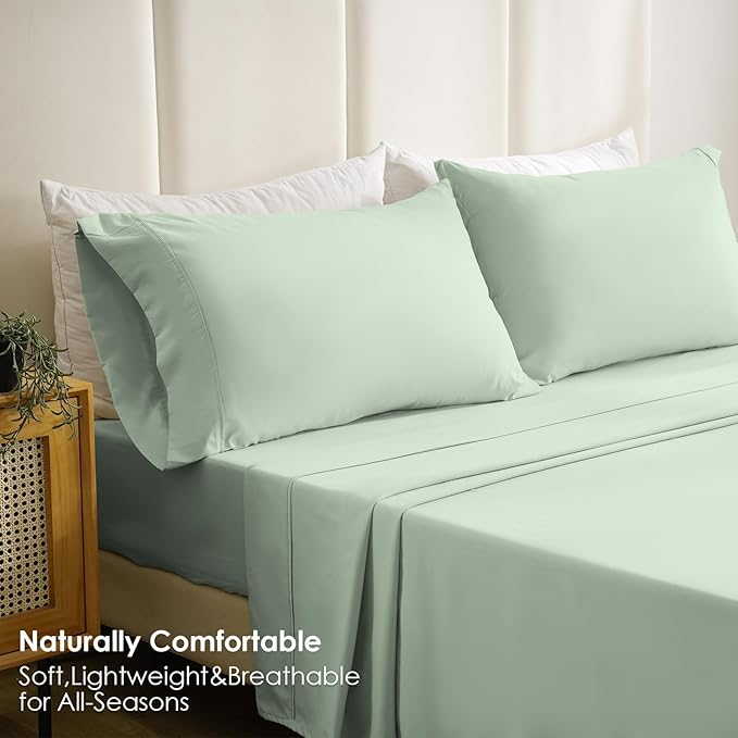 Silky Soft King Size Sheet Set - Luxury 4 Piece Breathable Cooling Sheets for King Size Bed, 16" Deep Pocket Easy Care Wrinkle Free Bedding Sheet and Pillowcase Set, Sage Green