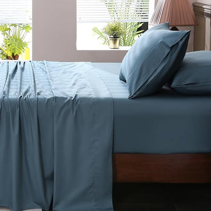 Extra Deep Pocket Queen Sheets 18-24 Inch 100% Egyptian Cotton 1000 Thread Count Sateen Weave Soft Breathable 4 Pieces（Queen,Dusty Blue）