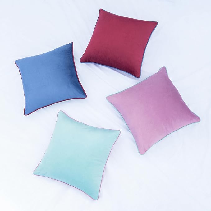 MONDAY MOOSE Decorative Throw Pillow Covers Cushion Cases, Set of 4 Soft Velvet Modern Double-Sided Designs, Mix and Match for Home Decor, Pillow Inserts Not Included (16x16 inch, Purple/Blue)