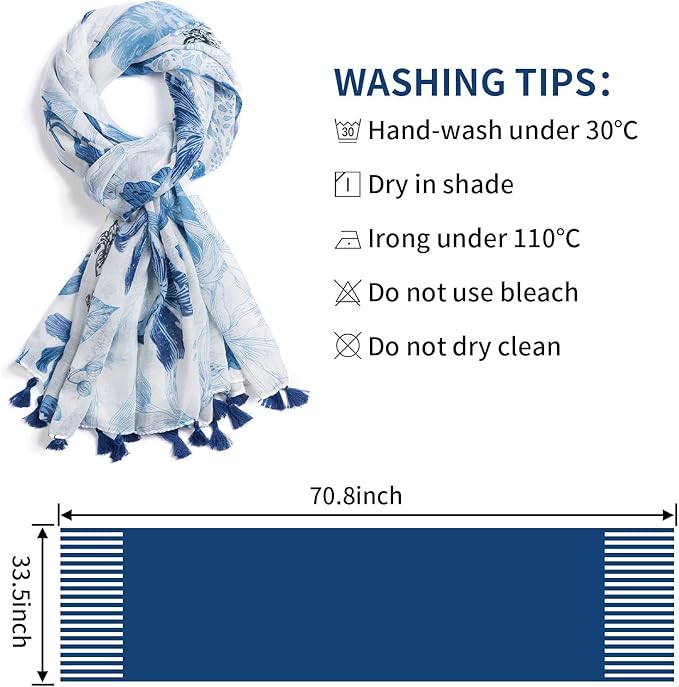 Scarf for Women Lightweight Soft Floral Leopard Printed Scarves Fall Winter Fashion Shawl Wrap with Fringe
