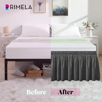 RIMELA Dark Grey Bed Skirt for Queen Size Beds & Matresses Wrap Around Elastic Dust Ruffles for Box Spring, Solid Wrinkle and Fade Resistant Machine Wash Fabric Easy to Install, Bedskirt 15 Inch Drop