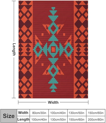 Aztec Throw Blanket, Red Native Southwestern Boho Blanket for Couch Bed Chair Outdoor Travel 30"x40"