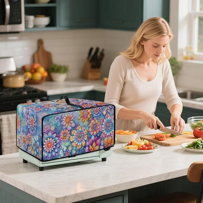 Boho Mandala Floral Print Microwave Oven Dust Cover with Storage Bags Universal Toaster Oven Cover Waterproof Polyester-Linen Fabric Kitchen Appliance Protector, S