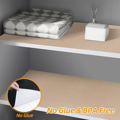 Shelf and Drawer Liner for Kitchen Cabinets Non-Adhesive, Strong Grip Non-Slip Thickened Cabinet Liners for Shelves, Waterproof Mats for Dresser Cupboard, Khaki, 23 in x 10 Feet