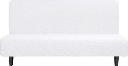 Easy-Going Stretch Sofa Slipcover Armless Sofa Cover Furniture Protector Without Armrests Slipcover Soft with Elastic Bottom for Kids, Spandex Jacquard Fabric Small Checks(futon,Snow White)
