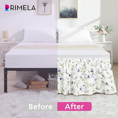 RIMELA Sweet Blueberry Bed Skirt Queen Size 15 Inch Drop, Elastic Bed Skirting for Bed Frame, Bedding Dust Ruffle Easy to Install, Lightweight Wrap Around Adjustable Bedskirt,Bedroom Decor