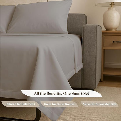 Sleeper Sofa Bed Sheet Set - Queen Size 4 PC's Sheet Set Sofa Bed Sheets - 100% Cotton 400 Thread Count Sofa Sheets - Sleeper Sofa Sheets - Fits Mattresses Up to 6" Drop - Light Grey
