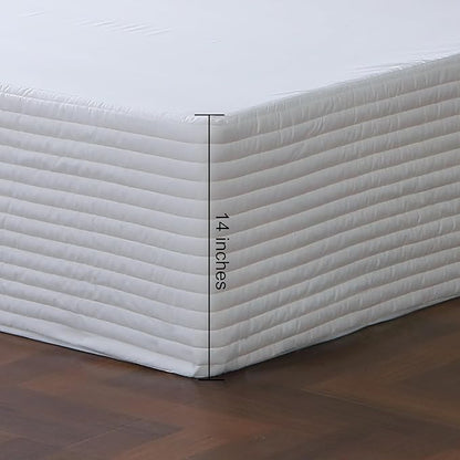 Queen Bed Skirt-Box Spring Cover with 14 Inch Tailored Drop,Wrinkle and Fade Resistant Hotel Wrap Around Bed Skirts,Bed Frame Cover (Horizontal Stripe White, Queen)