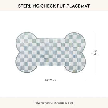 MACKENZIE-CHILDS Pup Placemat, Cute Pet-Food Mat for Dog Bowls and Cat Bowls, Gray-and-White Sterling Check