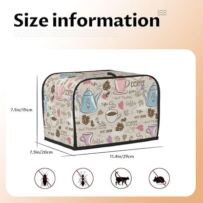 Beige Coffee Love Heart 2 Slice Toaster Cover, Waterproof Toaster Dust Cover Bread Maker Protective For Small Kitchen Appliance Dining Room Home Table Decor Gifts