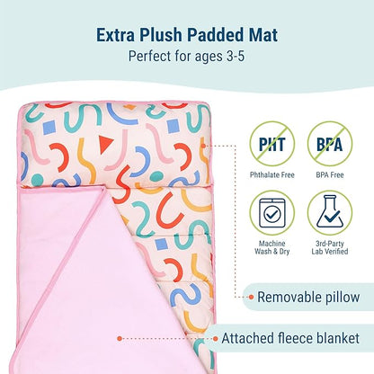 Wildkin 43-inch Kids Nap Mat – Soft Microfiber Toddler Sleeping Mat with Pillow