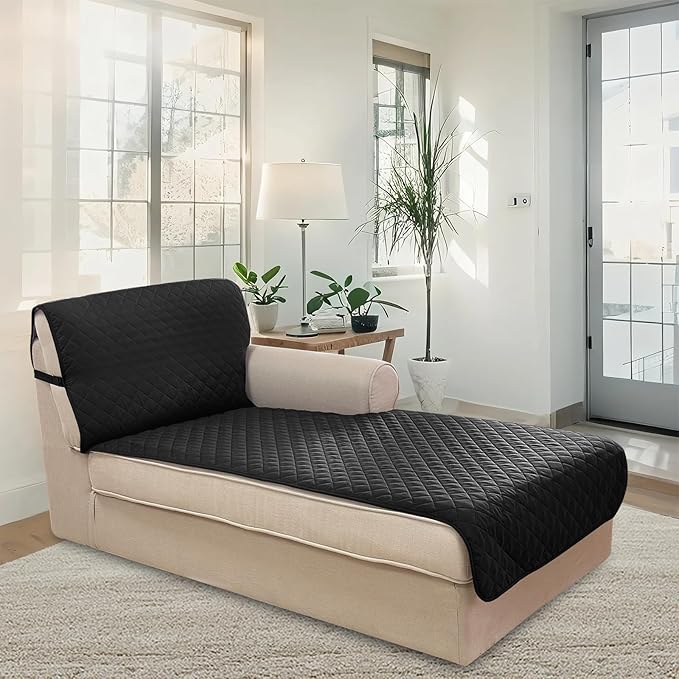U-NICE HOME Sectional Couch Cover for Dogs Chaise Lounge Reversible Sofa Cover Furniture Protector Cover for Pets with Elastic Adjustable Strap (Chaise Lounge, Black/Black)