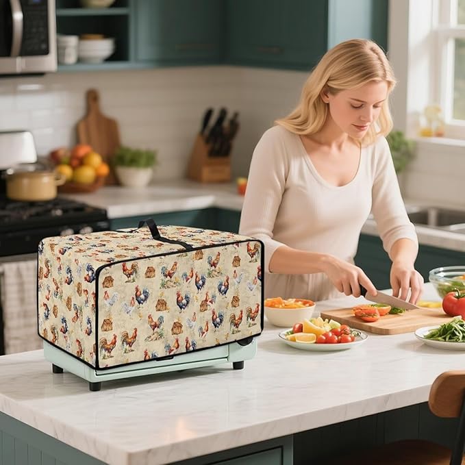 Rooster Chicken Chick Print Waterproof Toaster Oven Cover Heavy Duty Microwave Oven Dust Cover Dust-Proof Universal Kitchen Machine Covers Suitable for Most Microwave Ovens, M