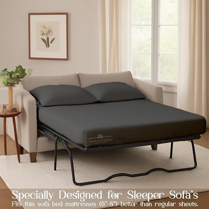 Sleeper Sofa 4 Piece Bed Sheet Set Premium Quality 100% Cotton 500 Thread Count, Smooth & Super Soft Sateen Weave, Extra Soft Bed Sheets, Wrinkle Free, 6 Inch Deep Pocket (Queen, Dark Grey)