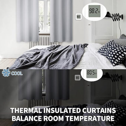 BGment Light Grey Blackout Curtains 48 Inch Length for Bedroom - Short Thermal Insulated Drapes with Rod Pocket Room Darkening for Kitchen Living Room Window, 42 x 48 Inch, 2 Panels