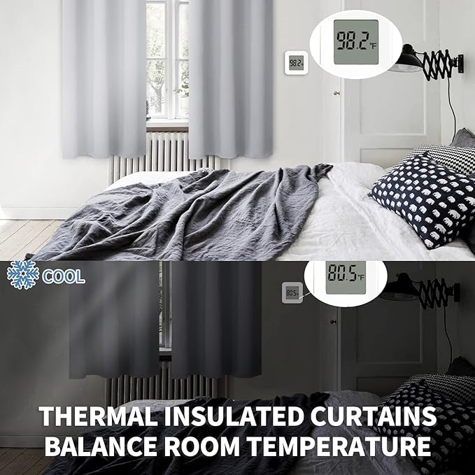 BGment Rod Pocket Short Blackout Curtains for Bedroom - Thermal Insulated Room Darkening Curtain for Living Room, 52 x 45 Inch, 2 Panels, Light Grey