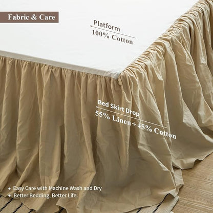 BISELINA French Linen Bed Skirt with Pleated Frills 22-Inch Tailored Drop Natural Flax Cotton Blend Dust Ruffle Soft Cozy Farmhouse Bedding (22" King, Linen)