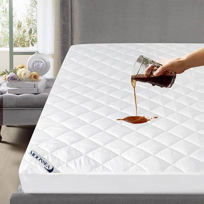 Moonsea Full Mattress Protector, Waterproof Mattress Cover - White, Fitted Sheet Style, Absorbent, Deep Pocket, Machine Washable