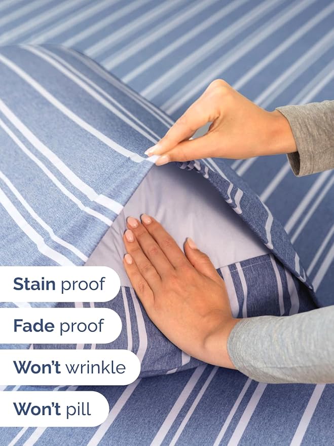 Extra Deep Pocket Twin XL Sheets - 3 Piece Breathable & Cooling Bed Sheets - Hotel Luxury Bed Sheet Set - Soft, Wrinkle Free & Comfy - Easily Fits Extra Deep Mattresses - Blue Striped Sheets Set