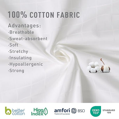 Sunflower Queen Fitted Sheet, 1-Piece Extra Deep Pocket Fitted Bottom Sheet 22", 100% Cotton Jacquard Damask Sheets Sateen Weave Soft Breathable, White Checkered