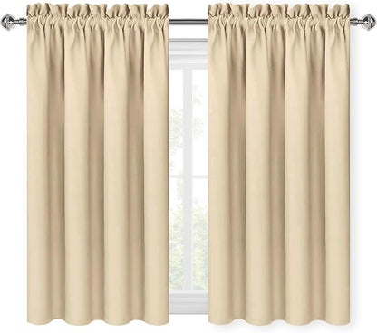 DWCN Beige Blackout Curtains for Bedroom – Rod Pocket Thermal Insulated Energy Saving Drapes for Living Room and Bedroom, W 42 x L 54 Inch, 2 Panels