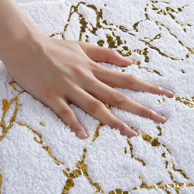 QJHOMO Marble Bathroom Rug White and Gold Decor Bathroom Rugs Non Slip Bath Mat Super Absorbent Microfiber Plush Bathmat Machine Washable Floor Carpet for Tub, Shower, Bedroom (24x36 inch)