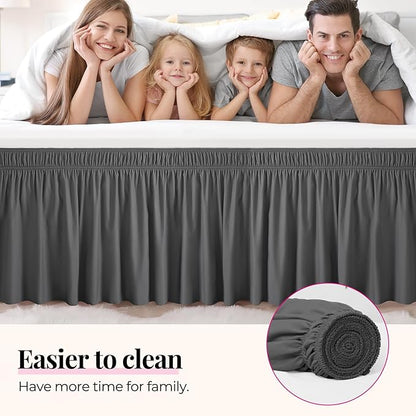 RIMELA Dark Grey Bed Skirt for Queen Size Beds & Matresses Wrap Around Elastic Dust Ruffles for Box Spring, Solid Wrinkle and Fade Resistant Machine Wash Fabric Easy to Install, Bedskirt 15 Inch Drop
