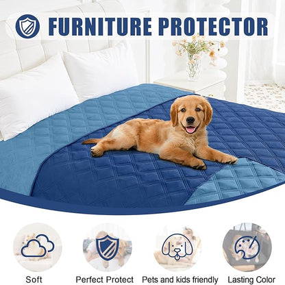Smiry Waterproof Dog Bed Cover Blanket 82x82, Soft Reversible Pet Blanket, Washable Leakproof Cats Dogs Couch Cover for Sofa, Couch, Furniture, Lattice, Navy/Blue