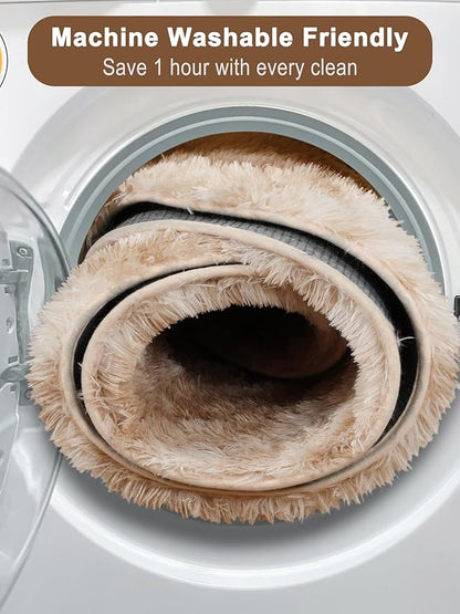 ONASAR Tie-Dye Beige Round Area Rugs 5ft, Soft Bedroom Circle Rug Floor Mats for Kids Girls Teen Room, Kawaii Fluffy Plush Shaggy Carpet for Baby Nursery Living Room Playroom Home Decor