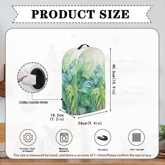 Green Palm Leaf Print Blender Dust Cover for Home Kitchen Small Appliance Decor, Anti Fingerprint Oil-proof Dust Protection Stand Mixer Cover Juicer Cover 9.4 x 7.2 x 15.9 inch