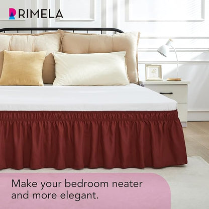 RIMELA Wine Red Bed Skirt King Size 15 Inch Drop, Elastic Bed Skirting for Bed Base and Frame, Bedding Dust Ruffle, Lightweight Wrap Around Adjustable Bedskirt, Cal King, Christmas Bedroom Decor