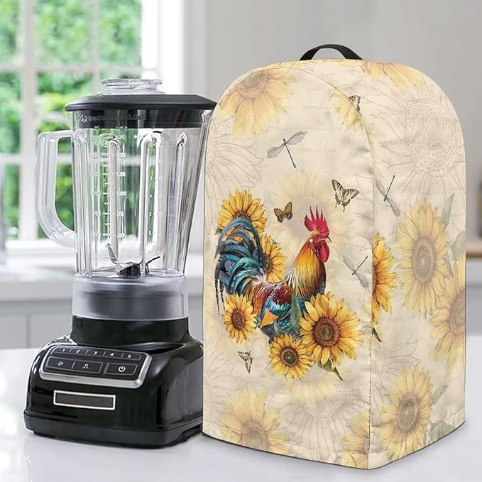 Sunflower Rooster Blender Cover Kitchen Blender Dust Covers with Drawstring Food Processor Dust Covers Stand Mixer Case Coffee Maker Appliance Cover for Home Kitchen Indoor
